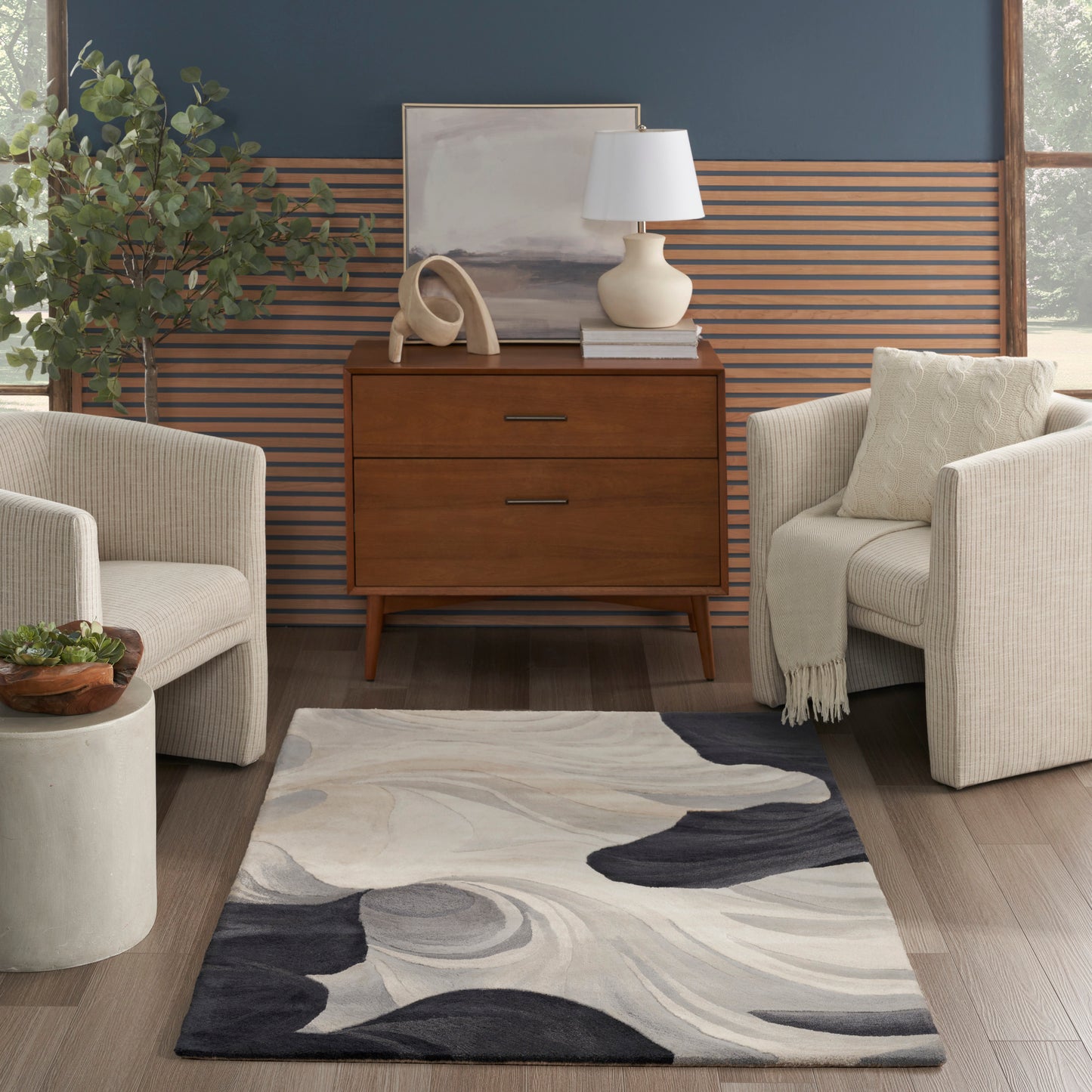 Nourison Prismatic 3'9" x 5'9" Ivory Black Modern Indoor Rug