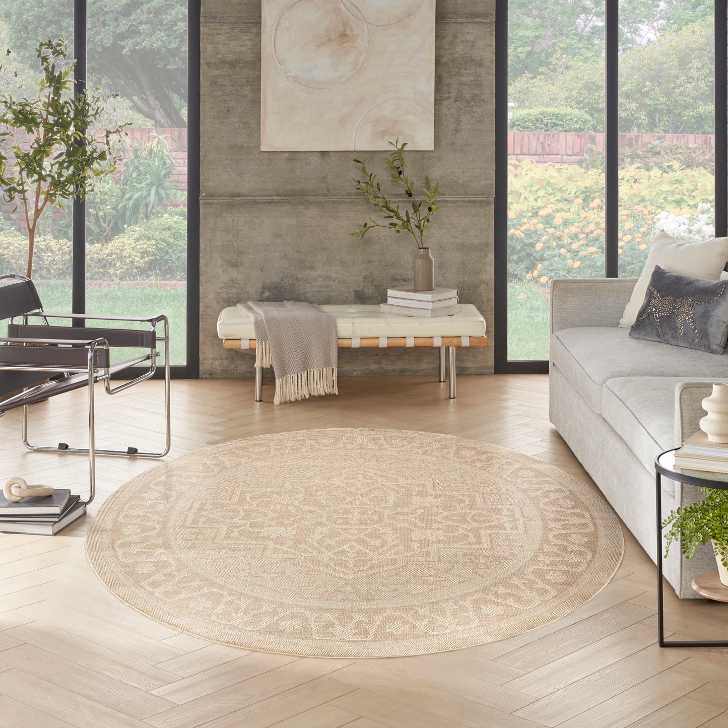 Nourison Tulum 8' x Round Cream Outdoor Rug