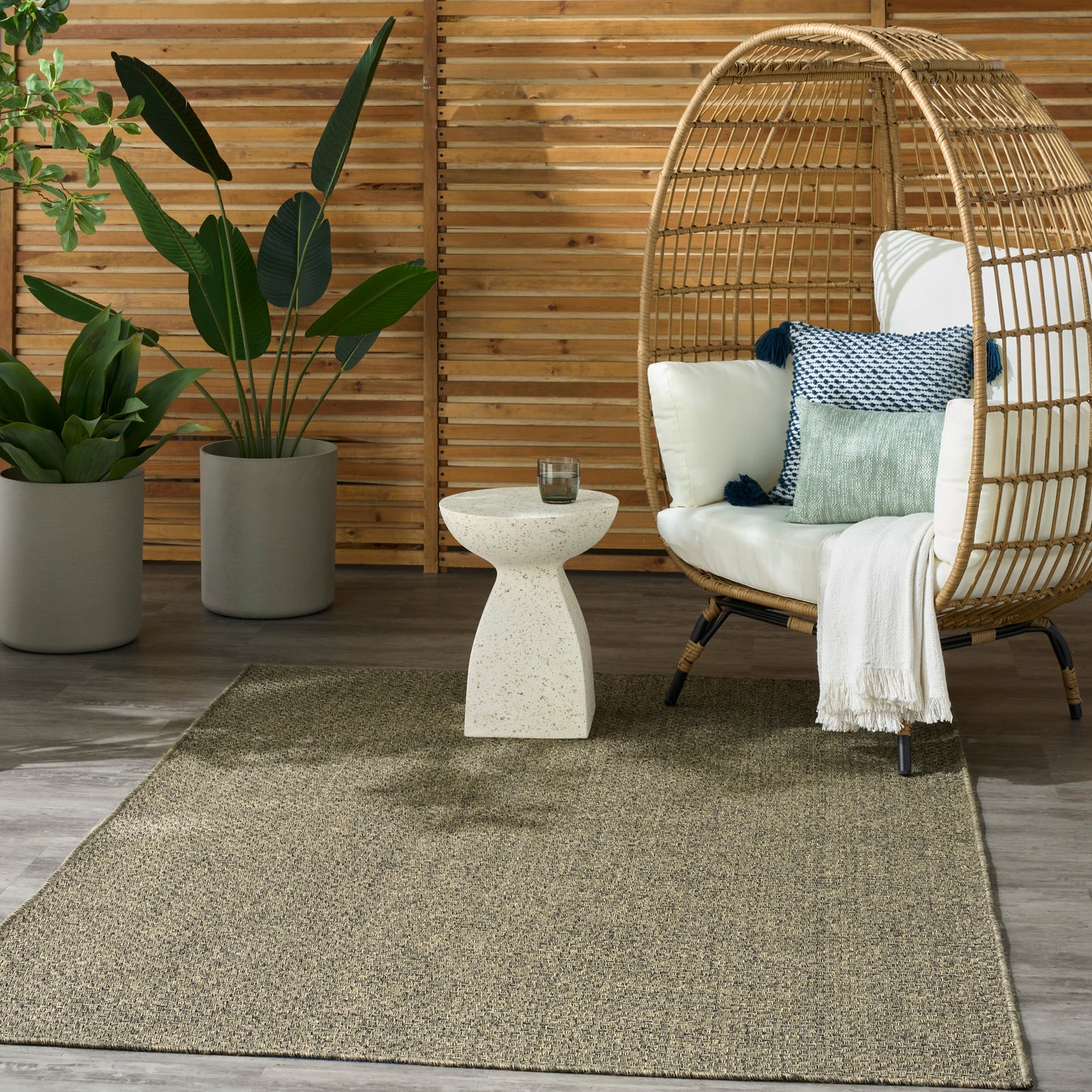 Nourison Tulum 5'3" x 7' Olive Outdoor Rug