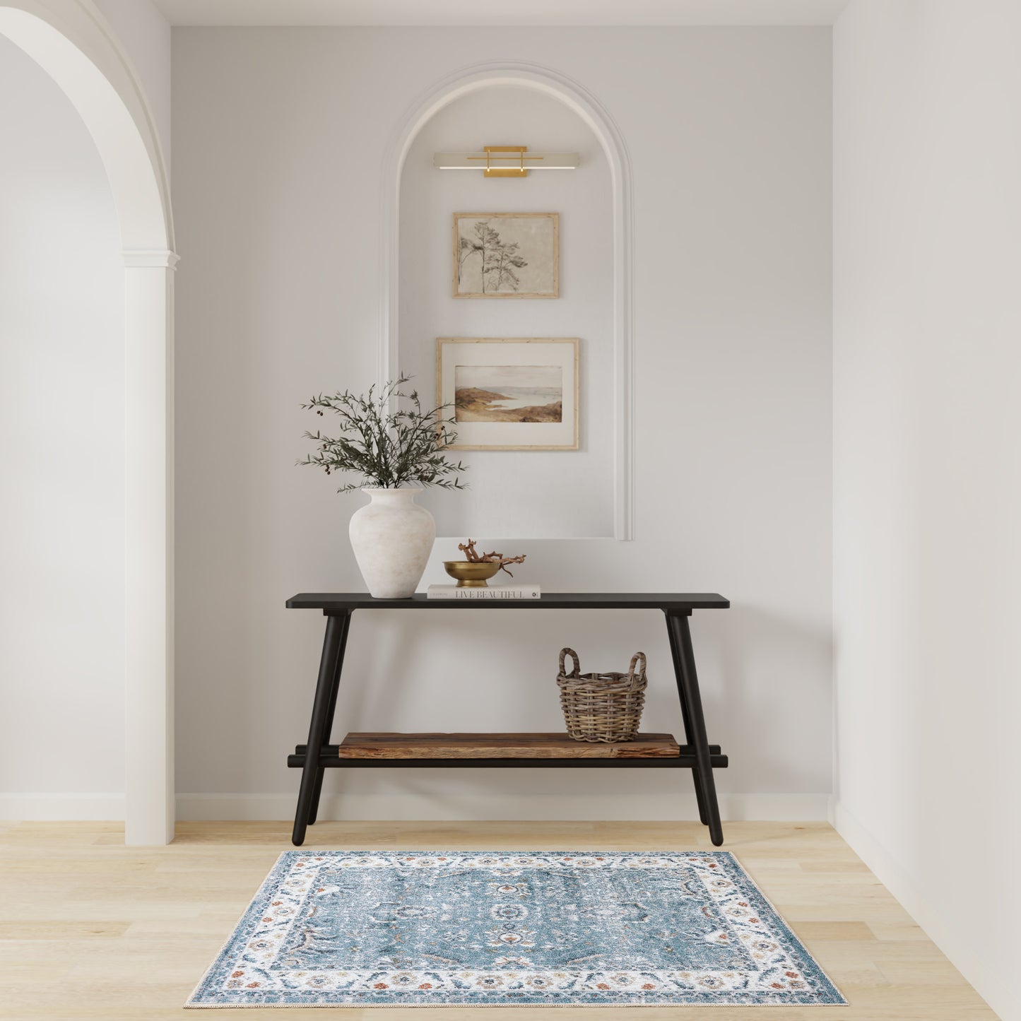 Nourison Astra Machine Washable 3'3" x 5' Blue Vintage Indoor Rug