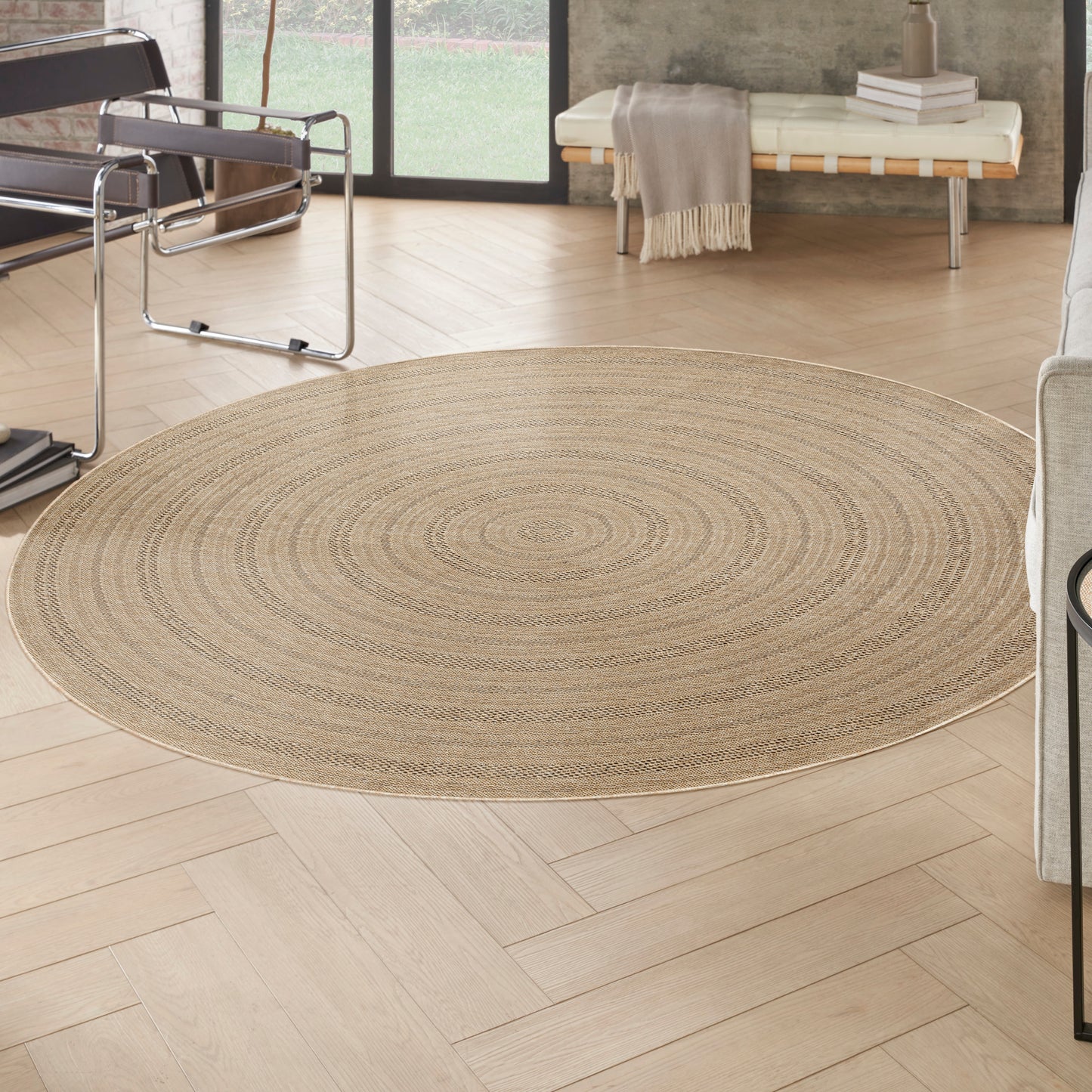 Nourison Tulum 8' x Round Taupe Grey Outdoor Rug