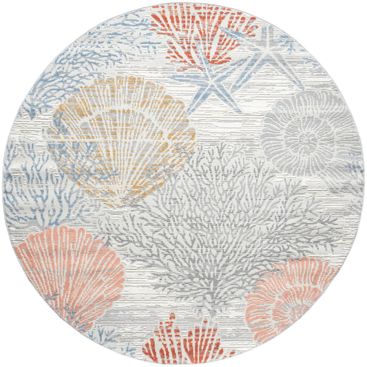 Nourison Seaside 5'3" x Round Multicolor Coastal, Nautical & Beach Indoor Rug