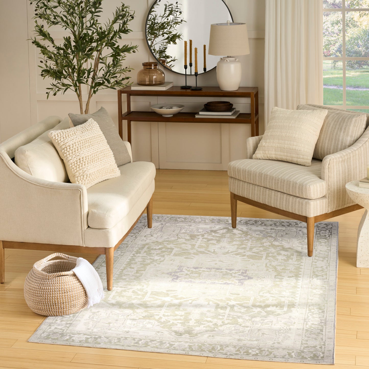 Nourison Vintage Washables 5'3" x 7'3" Green Vintage Indoor Rug