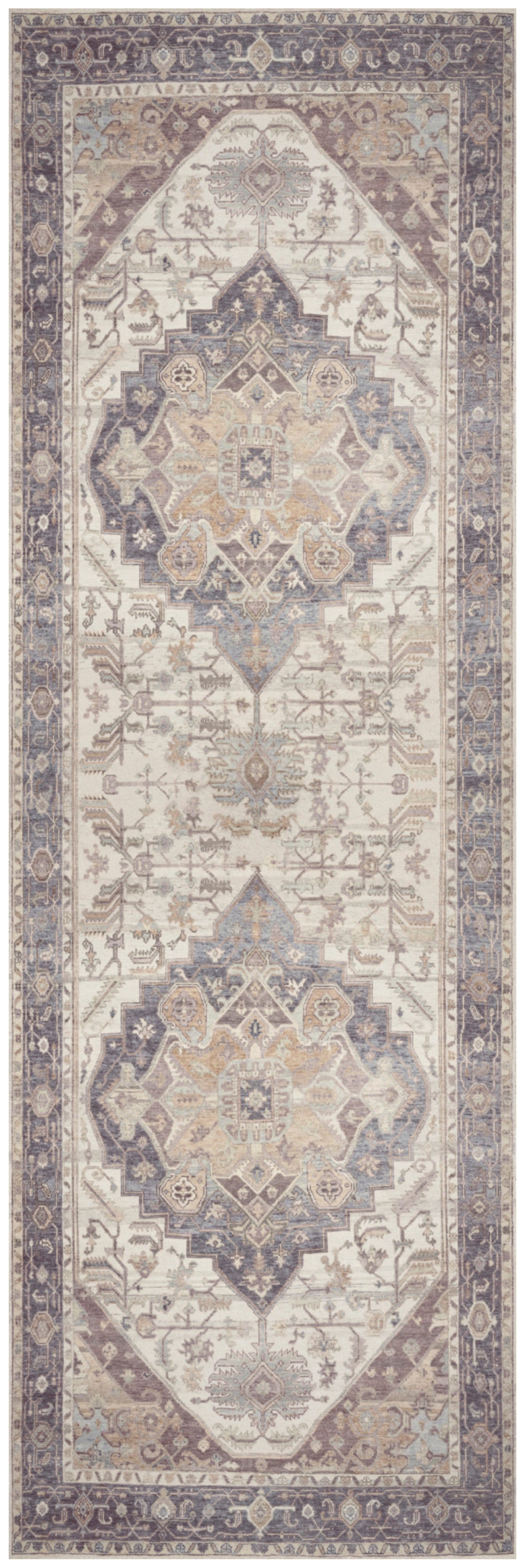 Nourison Vintage Washables 2' x 6' Ivory Purple Vintage Indoor Rug