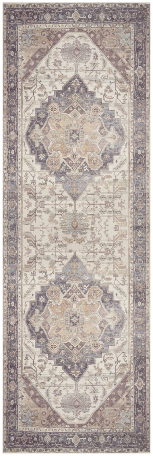 Nourison Vintage Washables 2' x 6' Ivory Purple Vintage Indoor Rug