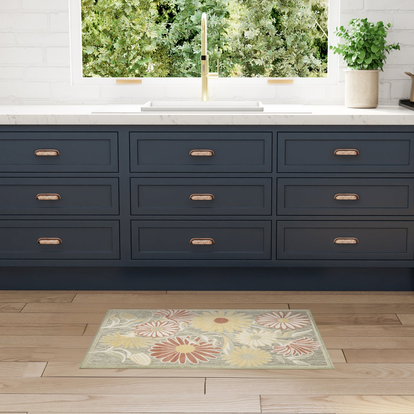 Nourison Aloha 2'8" x 4' Sage Rose Outdoor Rug