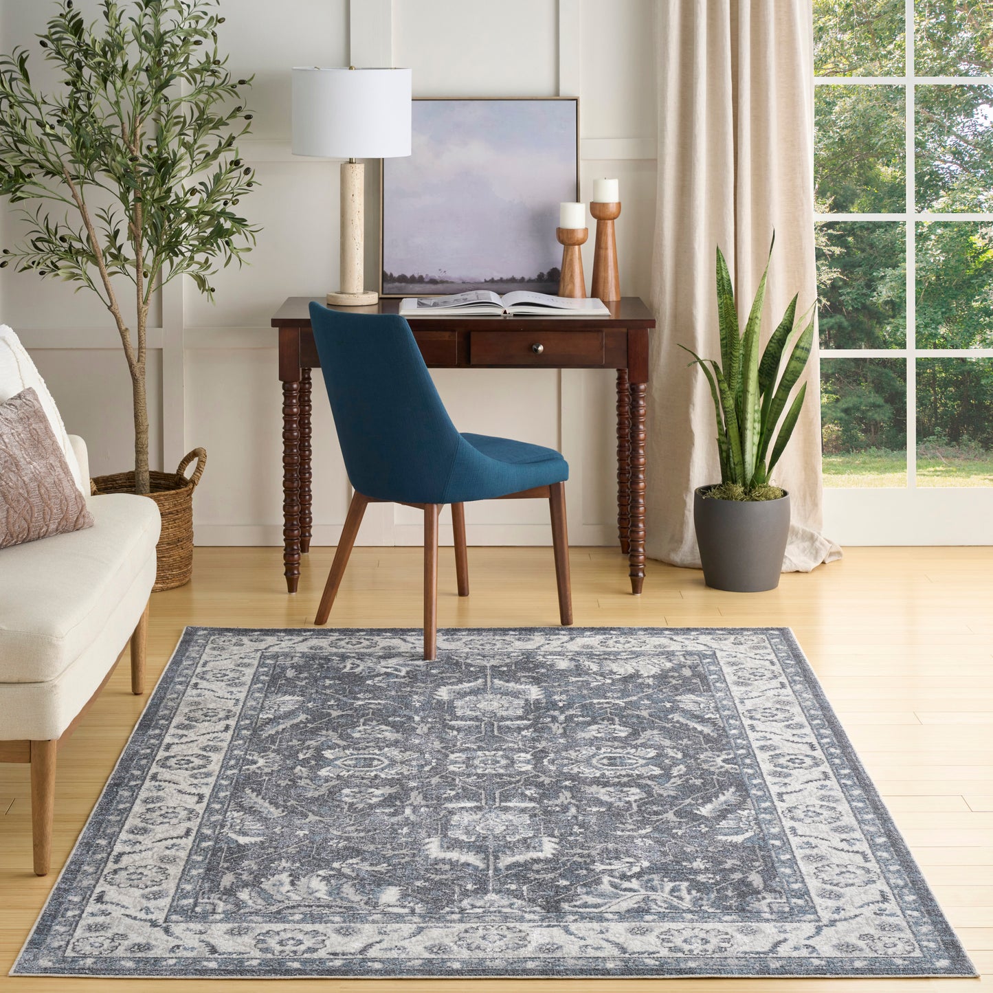 Nourison Astra Machine Washable 5'3" x 7' Slate Vintage Indoor Rug