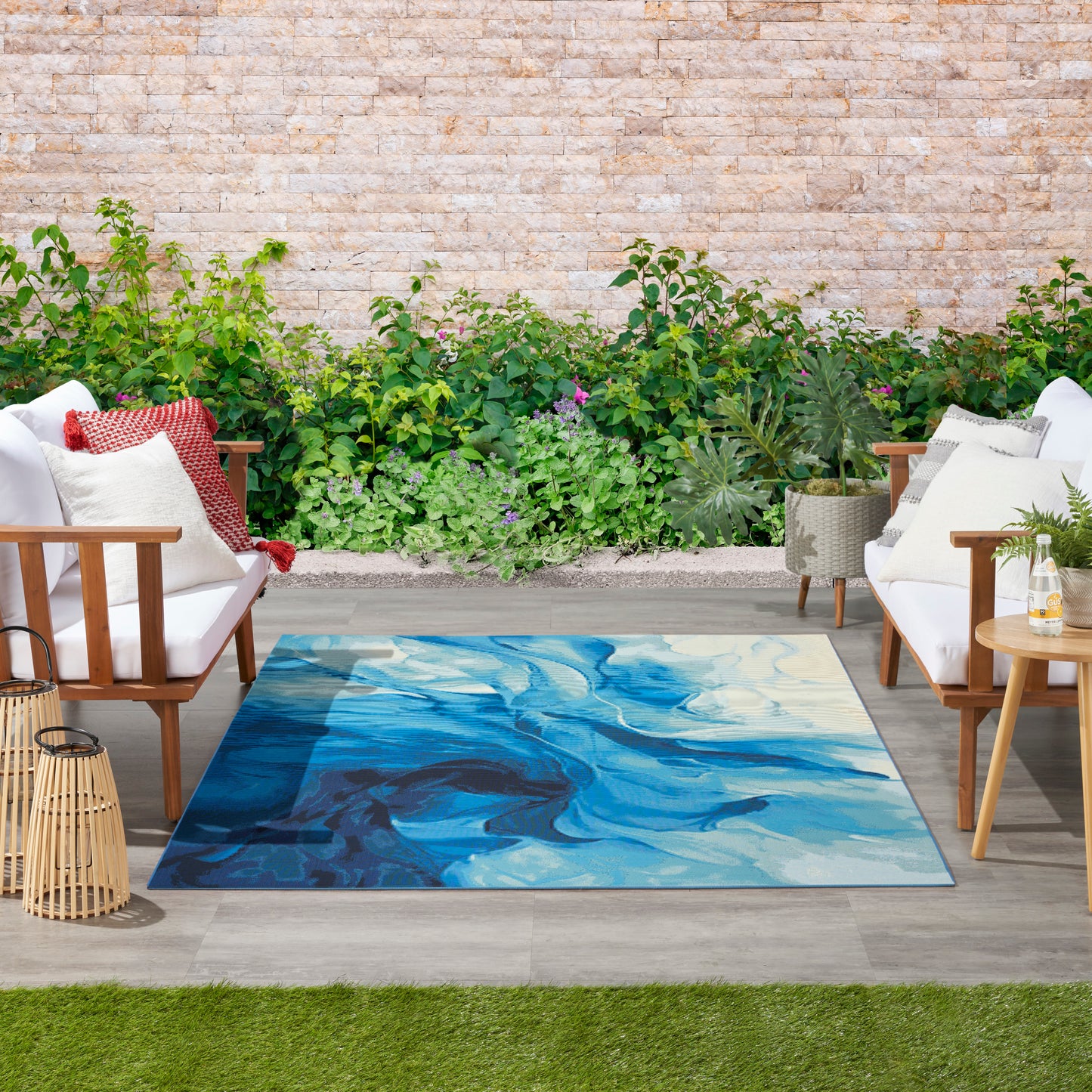 Nourison Color Splash 4' x 6' Blue Ivory Modern Rug