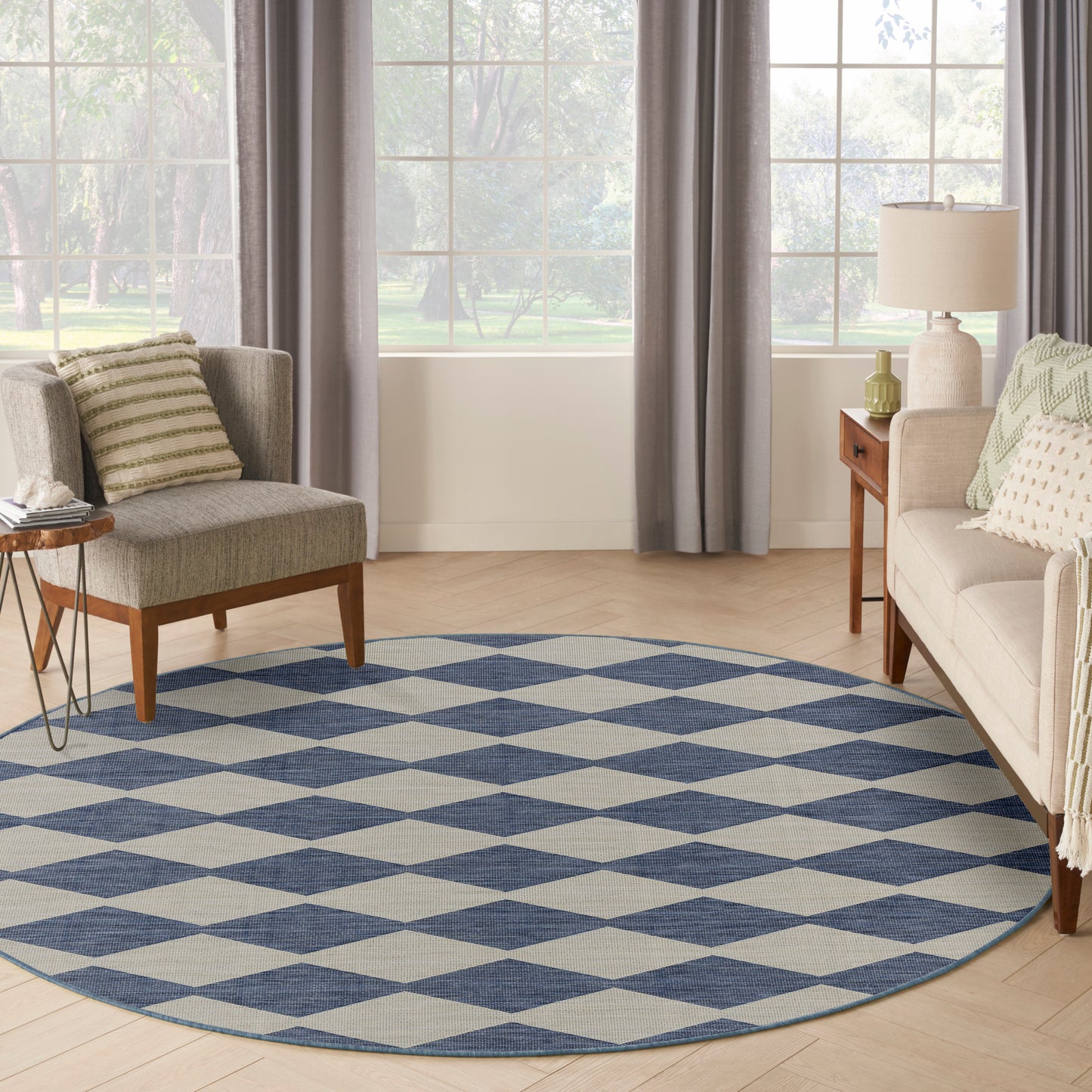Nourison Positano 6' x Round Navy Blue Modern Rug