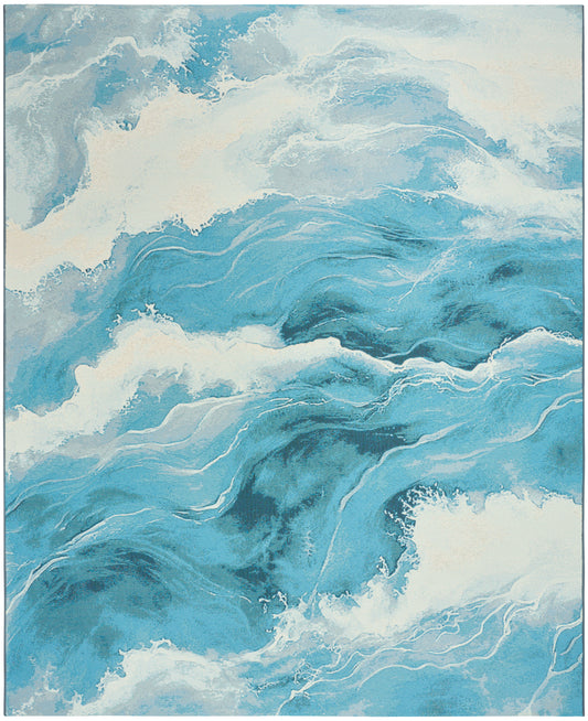 Nourison Color Splash 7'10" x 9'10" Ivory Blue Coastal, Nautical & Beach Rug