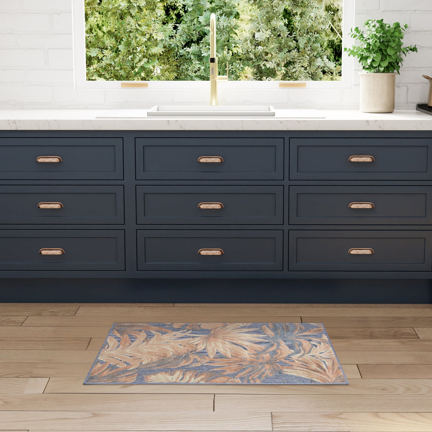 Nourison Aloha 2'8" x 4' Blue Rose Modern Rug