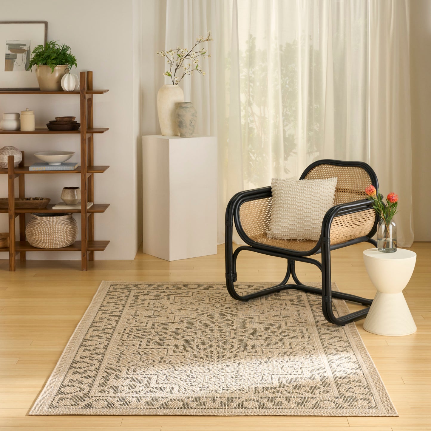 Nourison Tulum 6' x 9' Taupe Olive Outdoor Rug