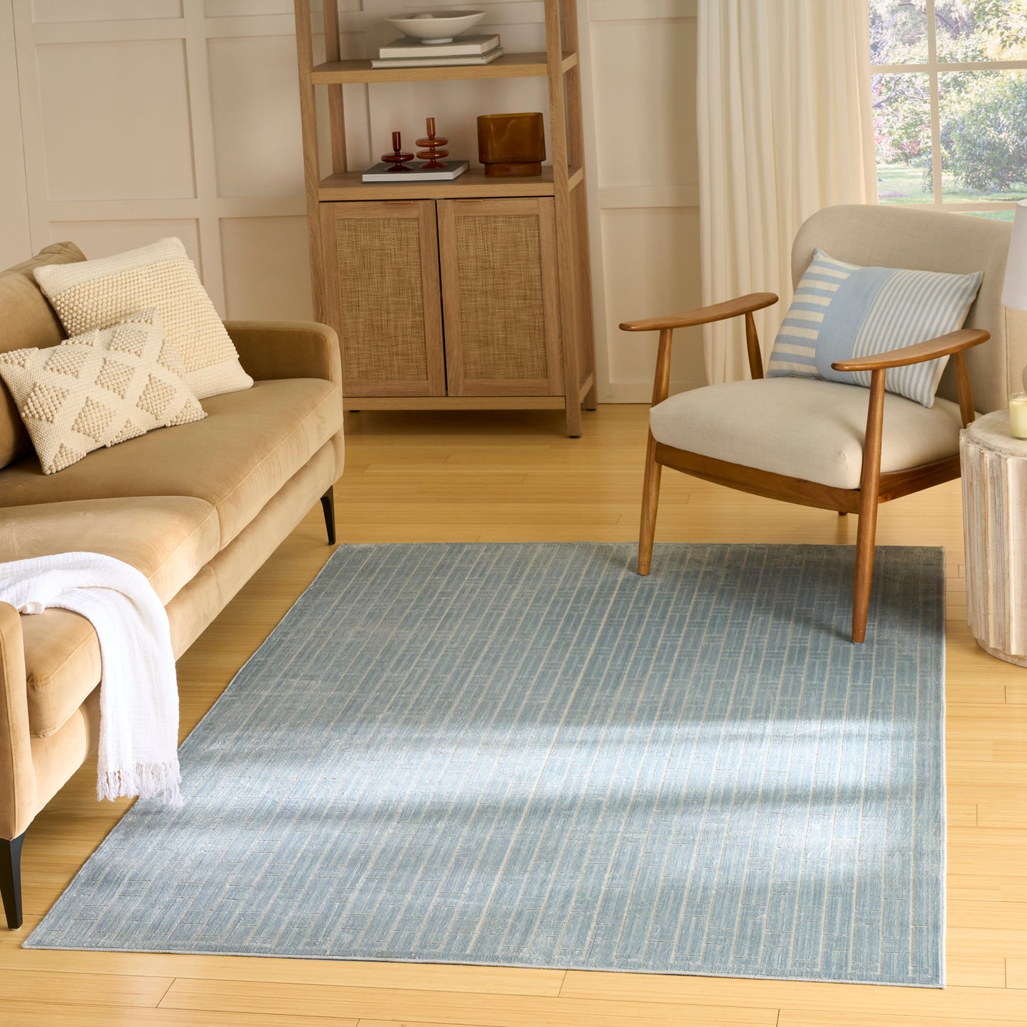 Nourison Washable Charm 5' x 7' Blue Ivory Modern Indoor Rug