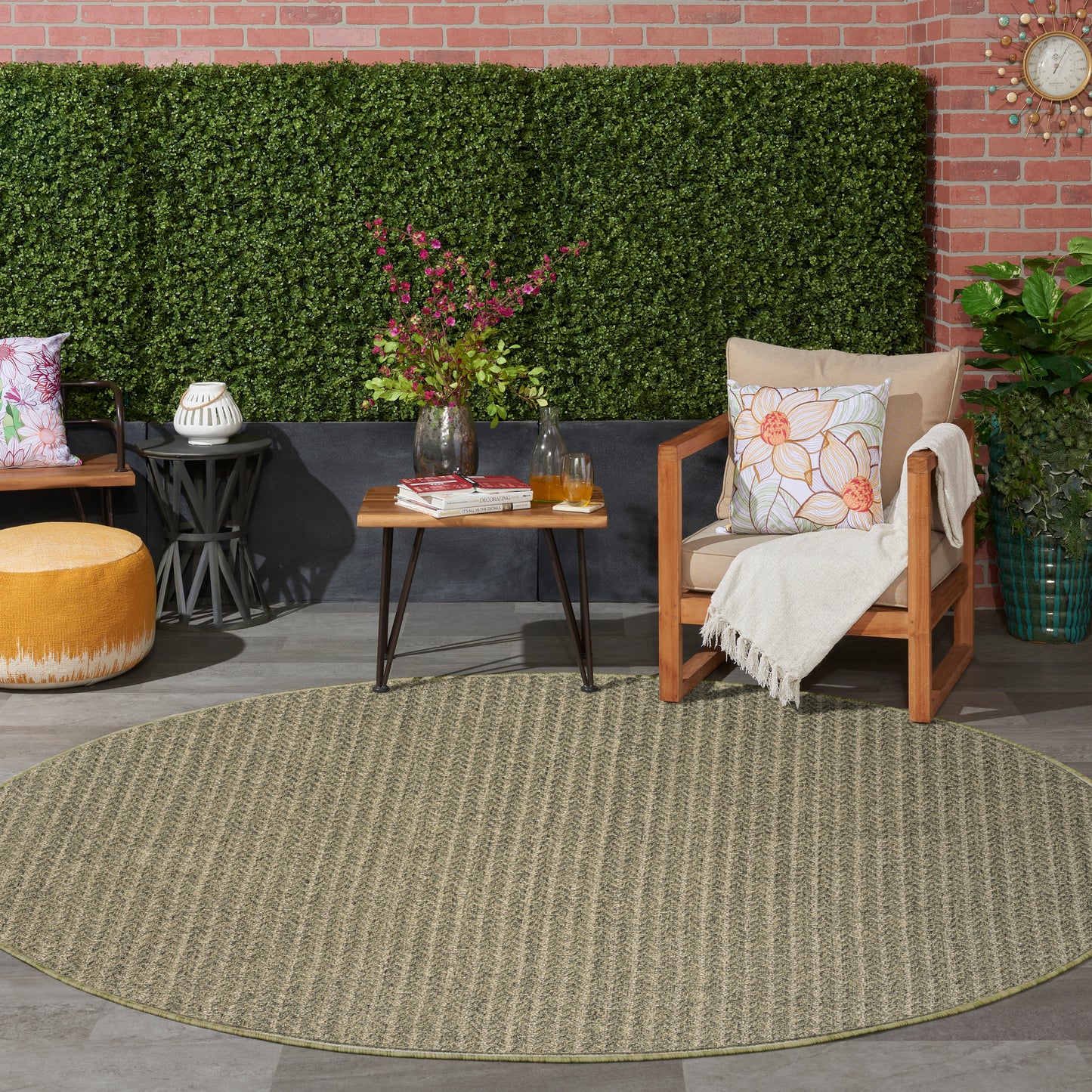 Nourison Tulum 8' x Round Olive Outdoor Rug
