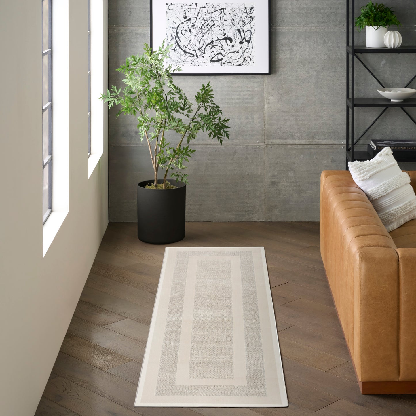 DKNY Grand Street 2'2" x 10' Ivory Taupe Modern Indoor Rug