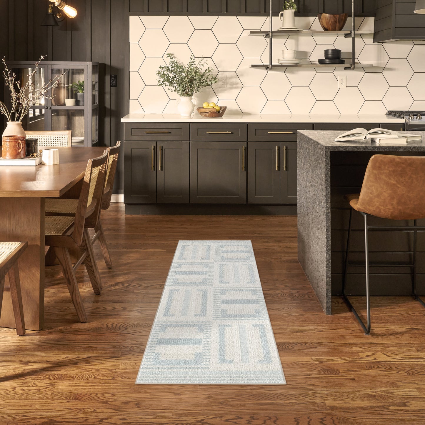 Nourison Nordic 2' x 6' Ivory Blue Modern Indoor Rug