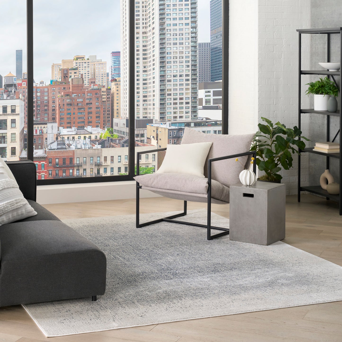 DKNY Grand Street 9' x 12' Ivory Blue Modern Indoor Rug