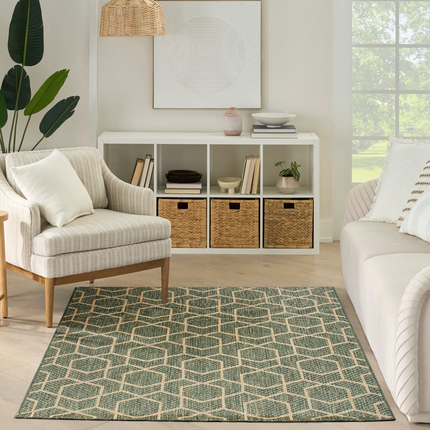 Nourison Horizon Indoor/Outdoor 5' x 7' Green Modern Rug