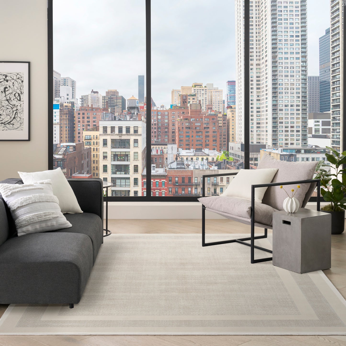 DKNY Grand Street 7'10" x 9'10" Ivory Taupe Modern Indoor Rug