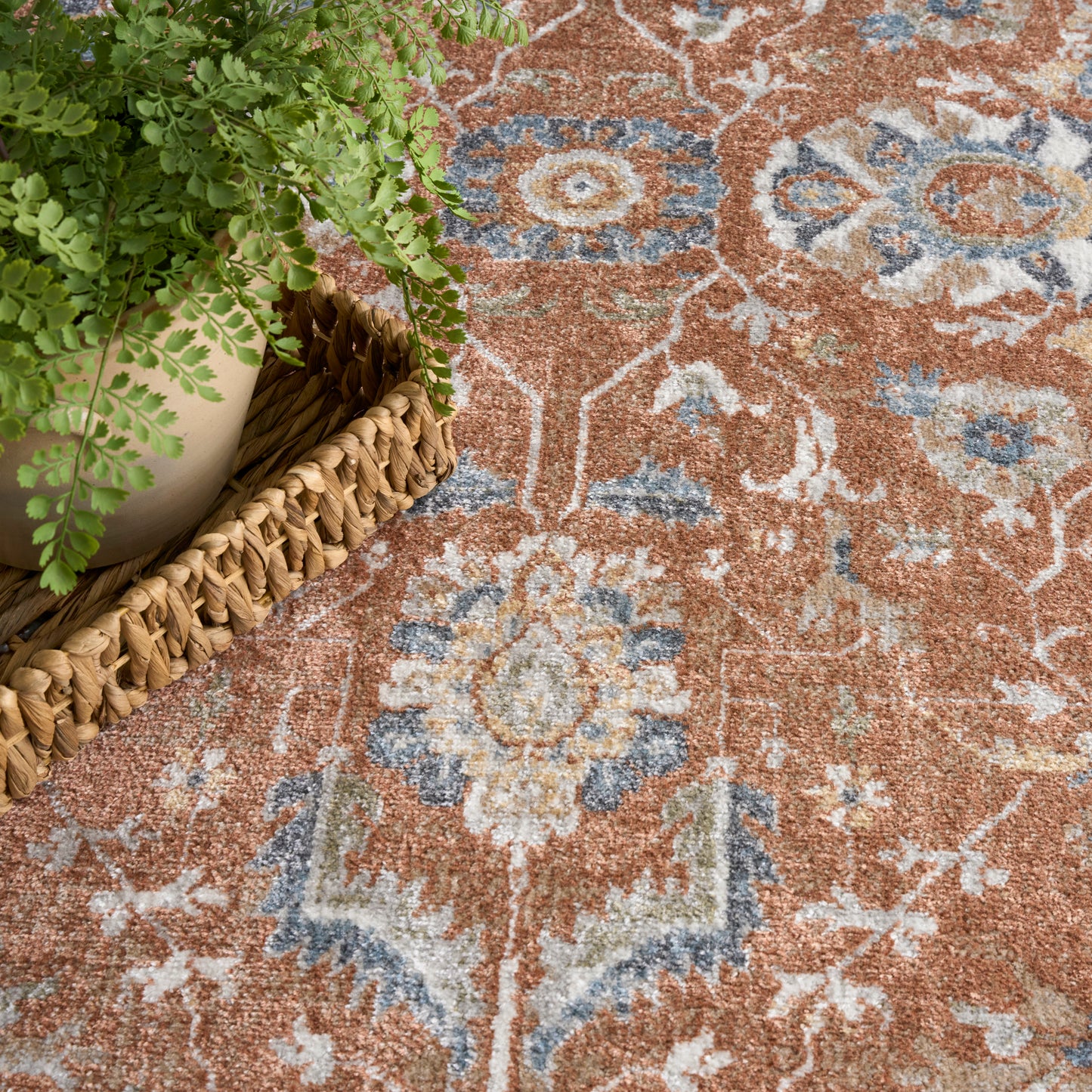 Nourison Astra Machine Washable 9' x 12' Rust Ivory Vintage Indoor Rug