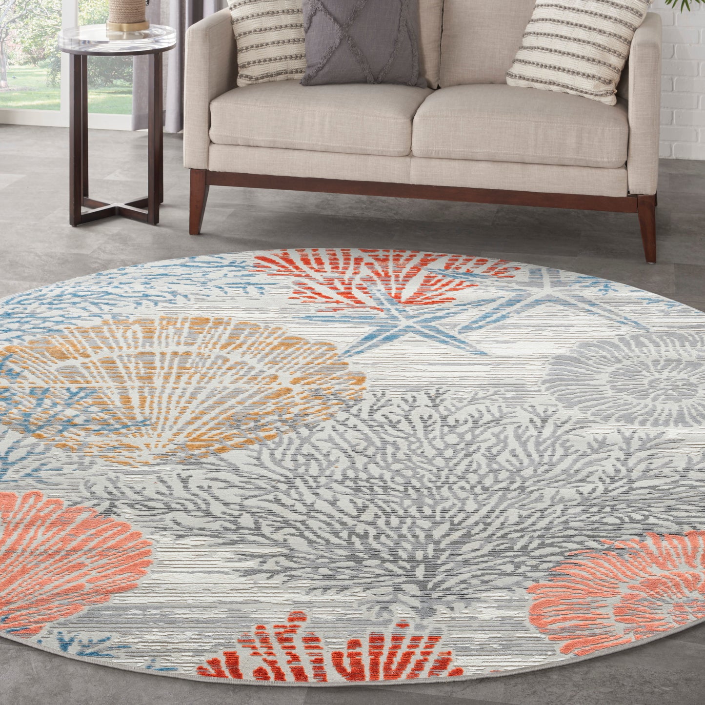 Nourison Seaside 5'3" x Round Multicolor Coastal, Nautical & Beach Indoor Rug