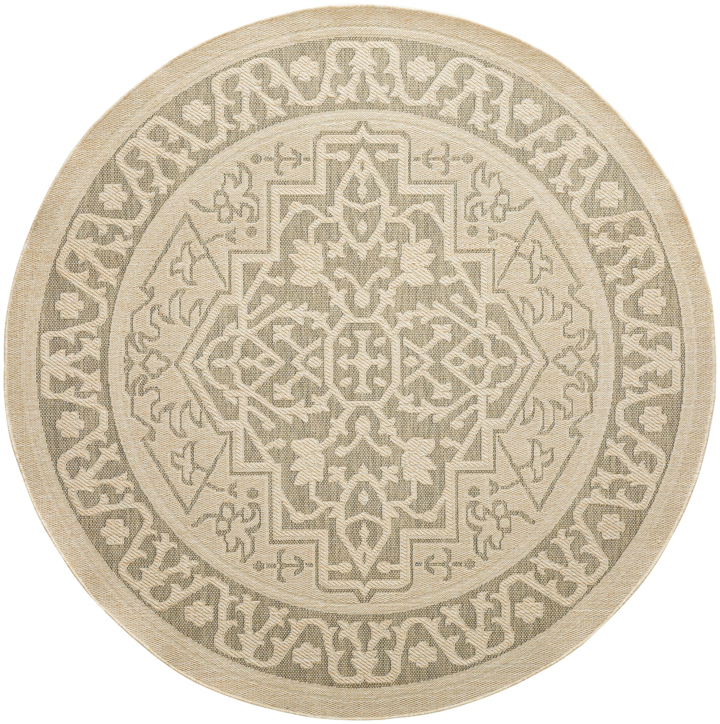 Nourison Tulum 8' x Round Taupe Olive Outdoor Rug