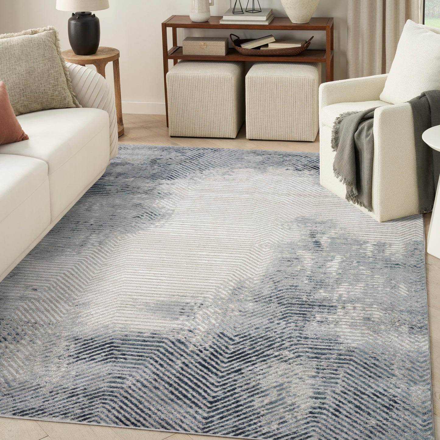 Nourison Dekor 7'10" x 9'10" Grey Navy Modern Indoor Rug