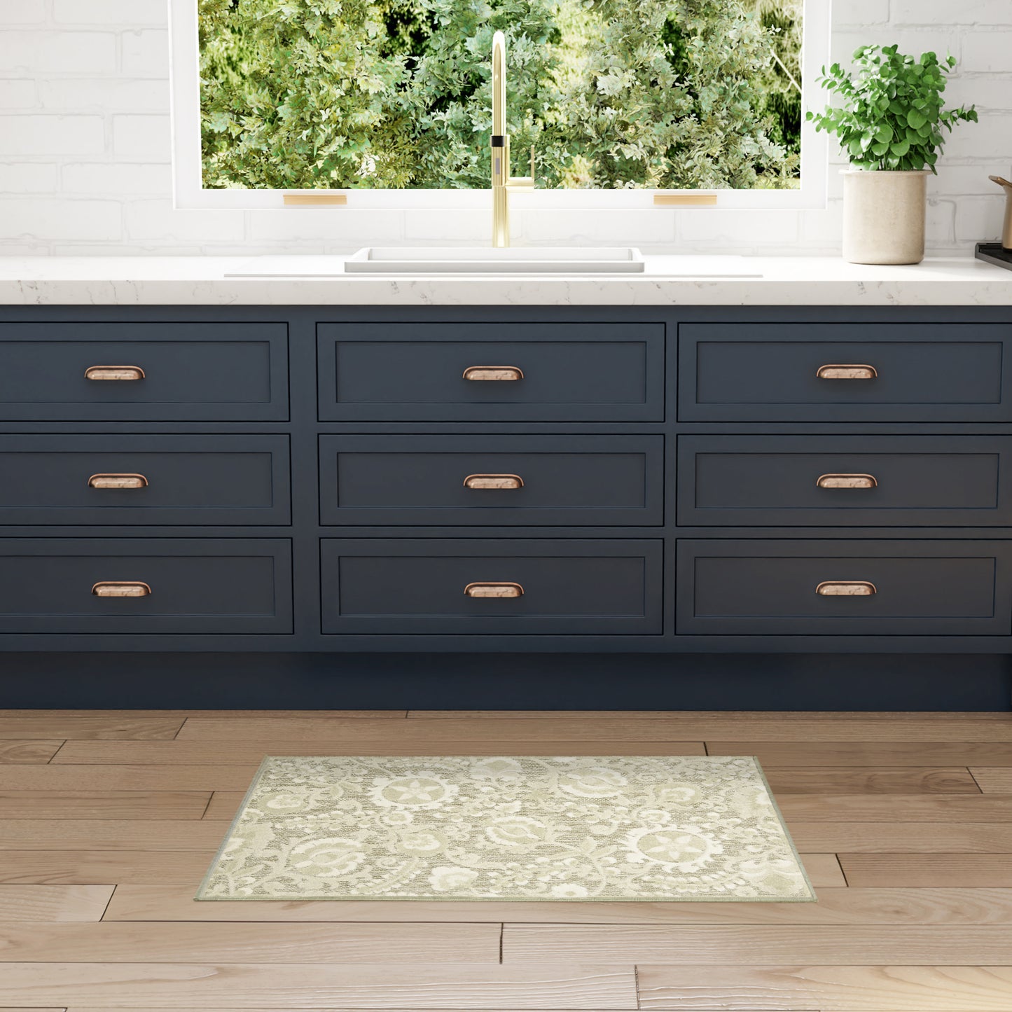 Nourison Aloha 2'8" x 4' Ivory Sage Farmhouse Rug