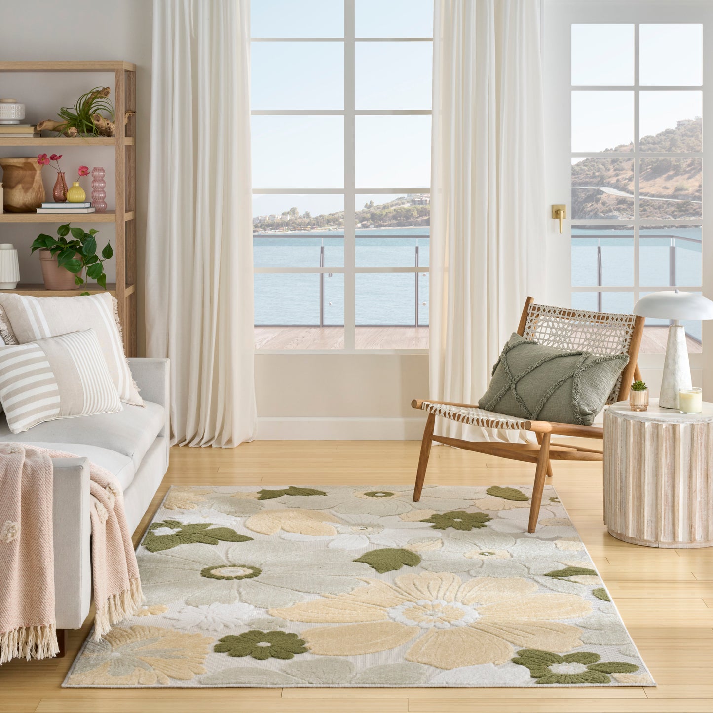 Nourison Aloha 5'3" x 7'5" Ivory Green Modern Rug