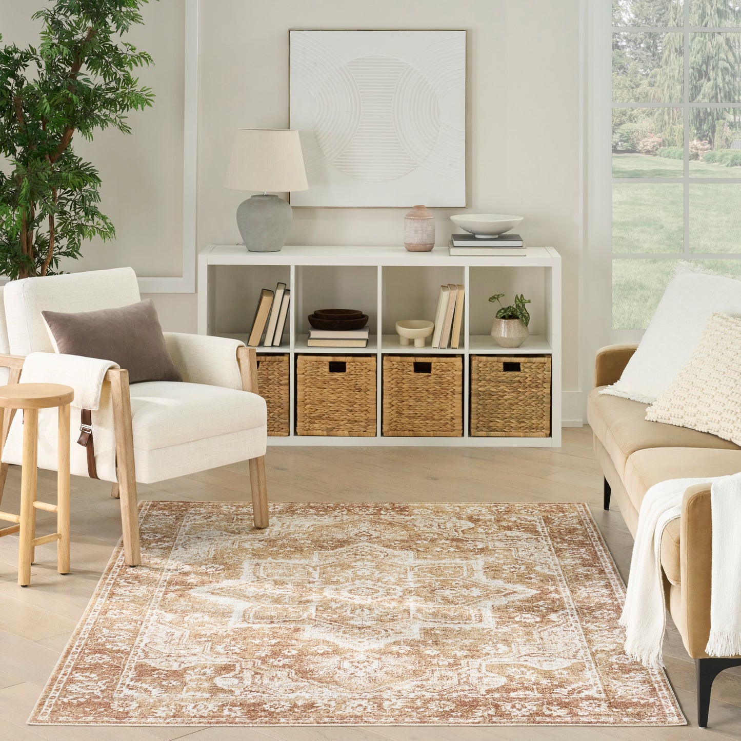 Nourison Astra Machine Washable 4' x 6' Rust Vintage Indoor Rug