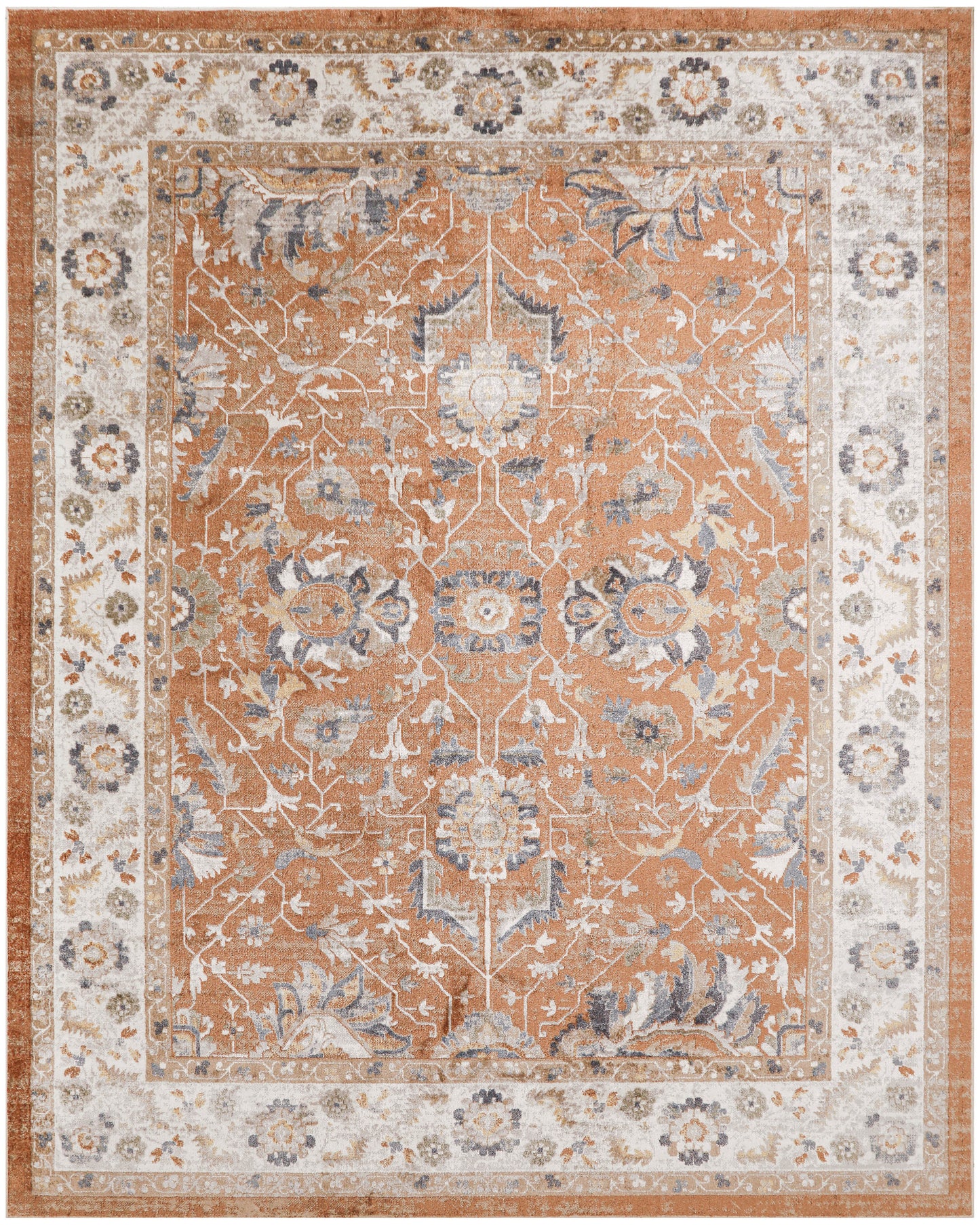 Nourison Astra Machine Washable 9' x 12' Rust Ivory Vintage Indoor Rug