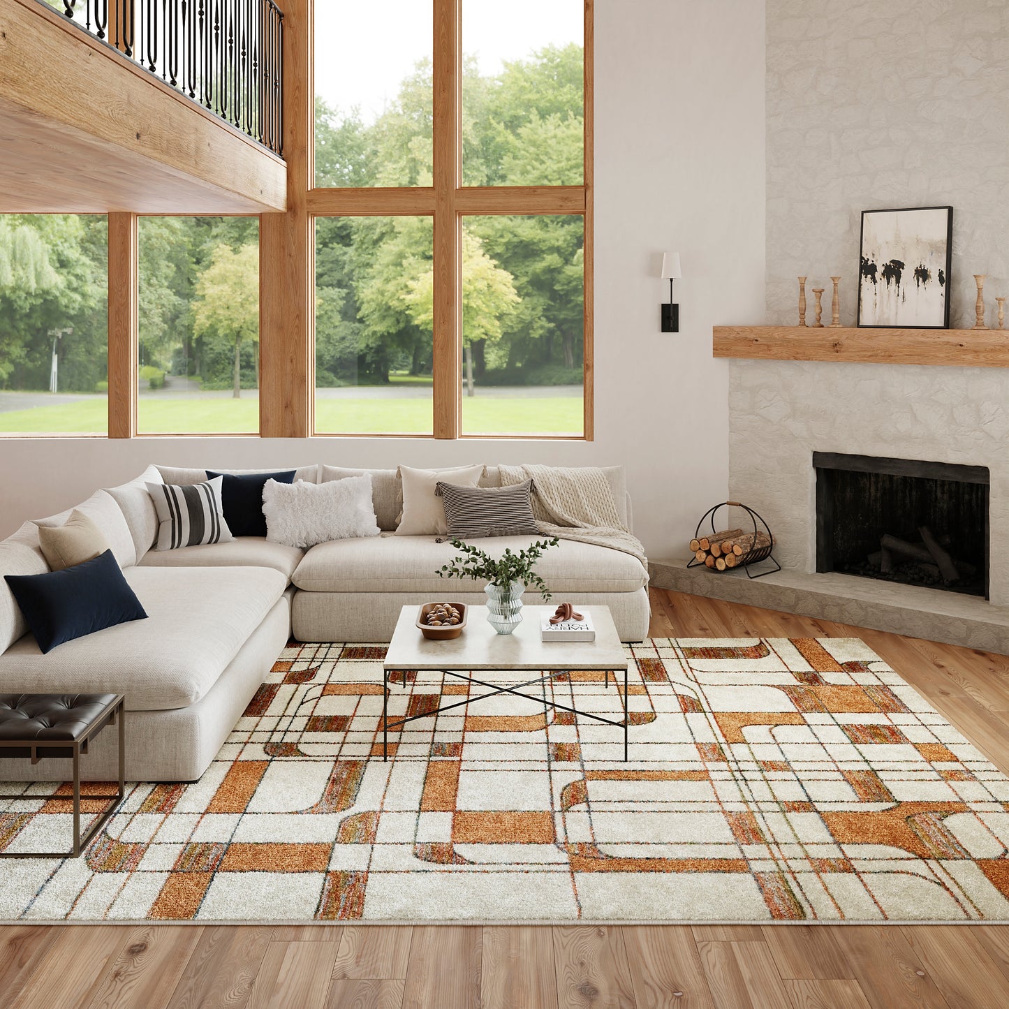 Nourison Nordic 8' x 10' Ivory Rust Mid-Century Modern Indoor Rug