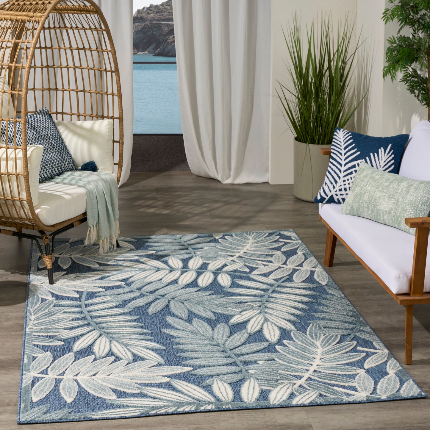 Nourison Aloha 5'3" x 7'5" Blue Modern Rug