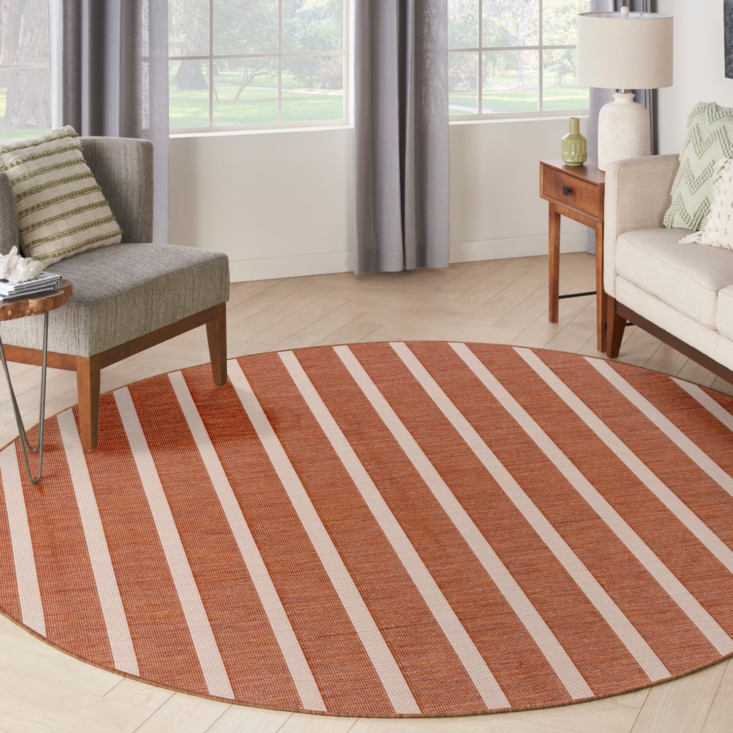 Nourison Positano 6' x Round Terracotta Ivory Modern Rug
