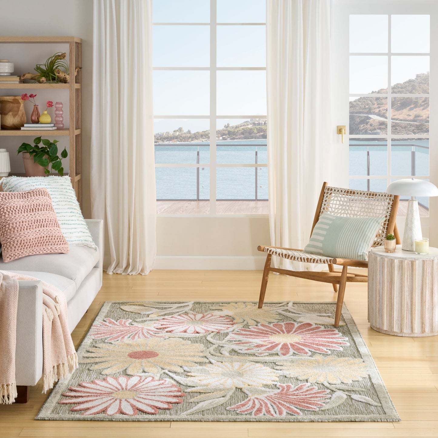 Nourison Aloha 5'3" x 7'5" Sage Rose Outdoor Rug