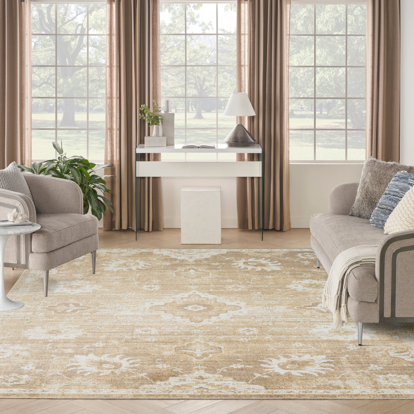 Nourison Astra Machine Washable 9' x 12' Ivory Gold Vintage Indoor Rug