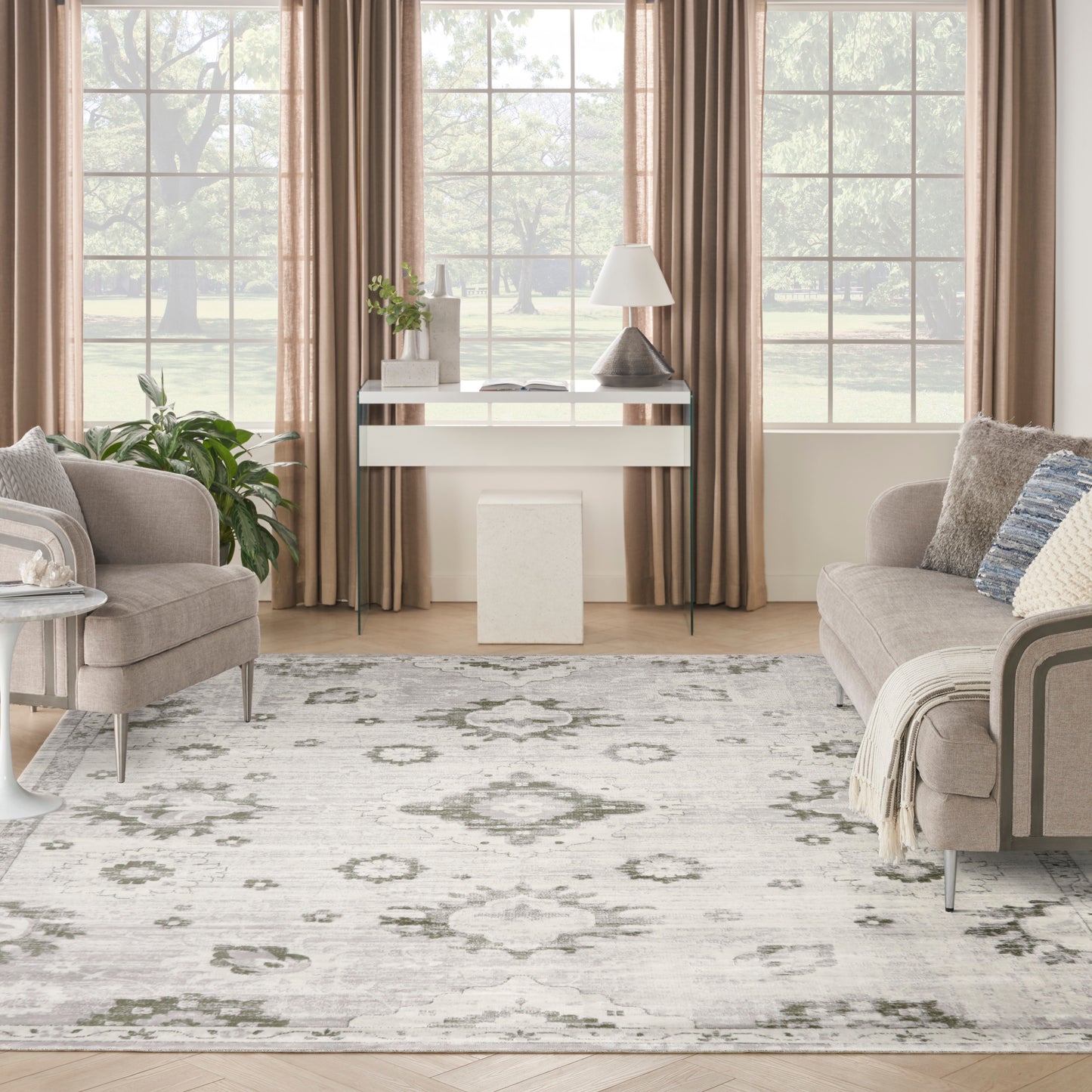 Nourison Astra Machine Washable 9' x 12' Ivory Vintage Indoor Rug