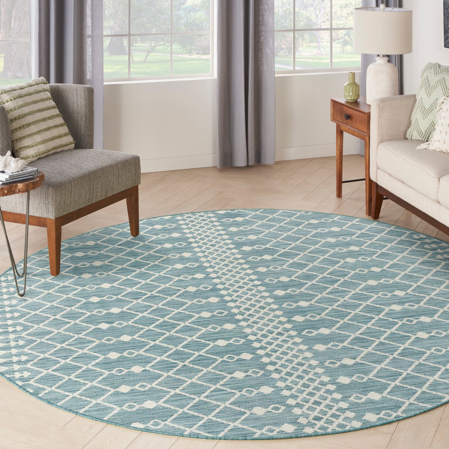 Nourison Positano 6' x Round Aqua Modern Rug