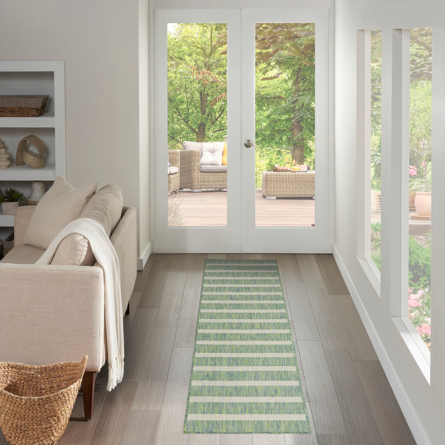 Nourison Positano 2'2" x 8' Blue Green Ivory Modern Rug