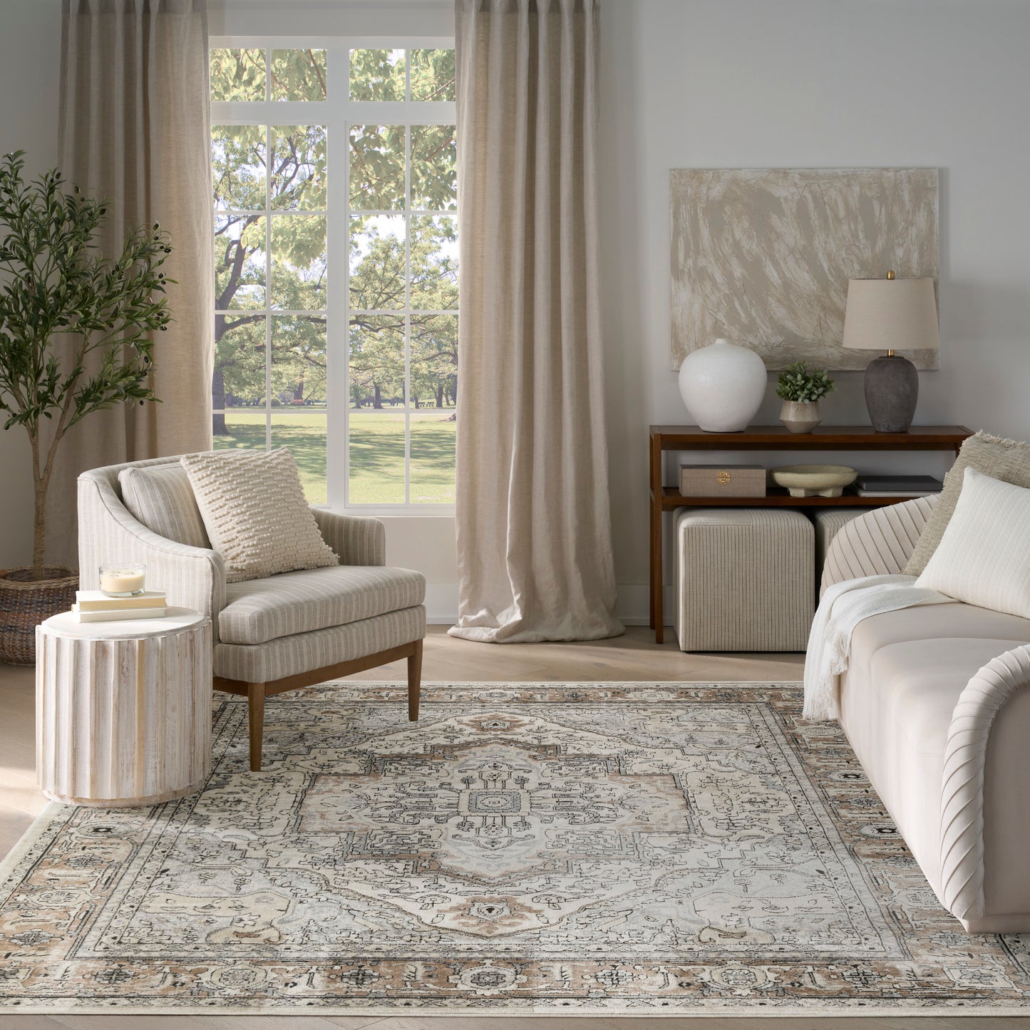 Nourison Quarry 7'10" x 9'10" Ivory Grey Taupe Vintage Indoor Rug