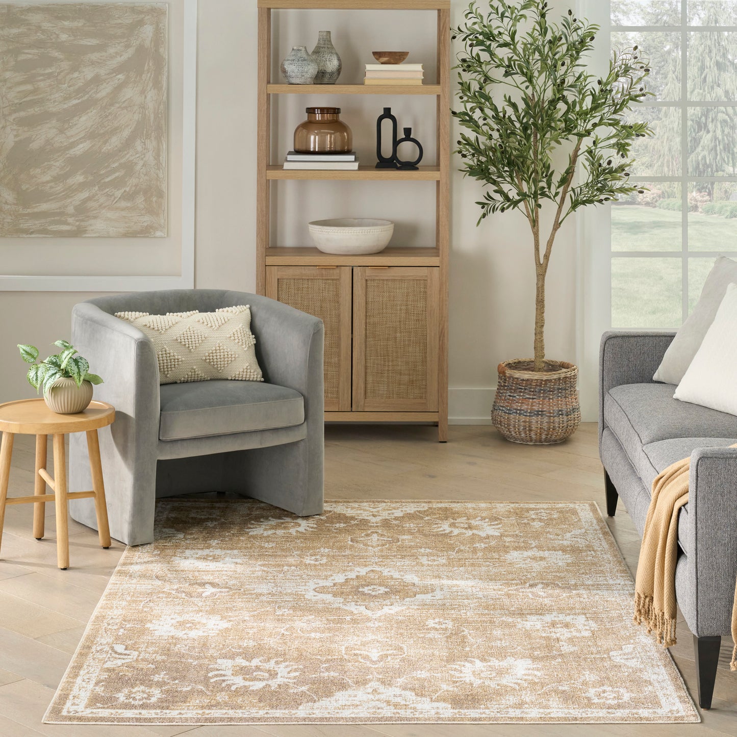 Nourison Astra Machine Washable 4' x 6' Ivory Gold Vintage Indoor Rug