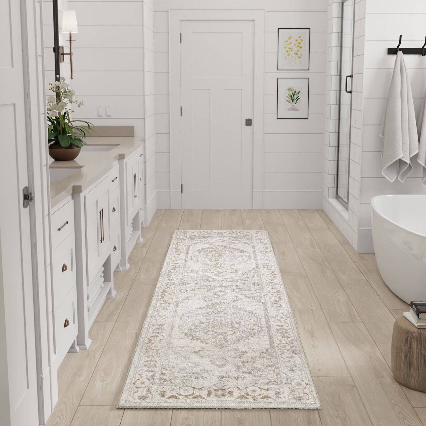 Nourison Astra Machine Washable 2' x 6' Grey Vintage Indoor Rug