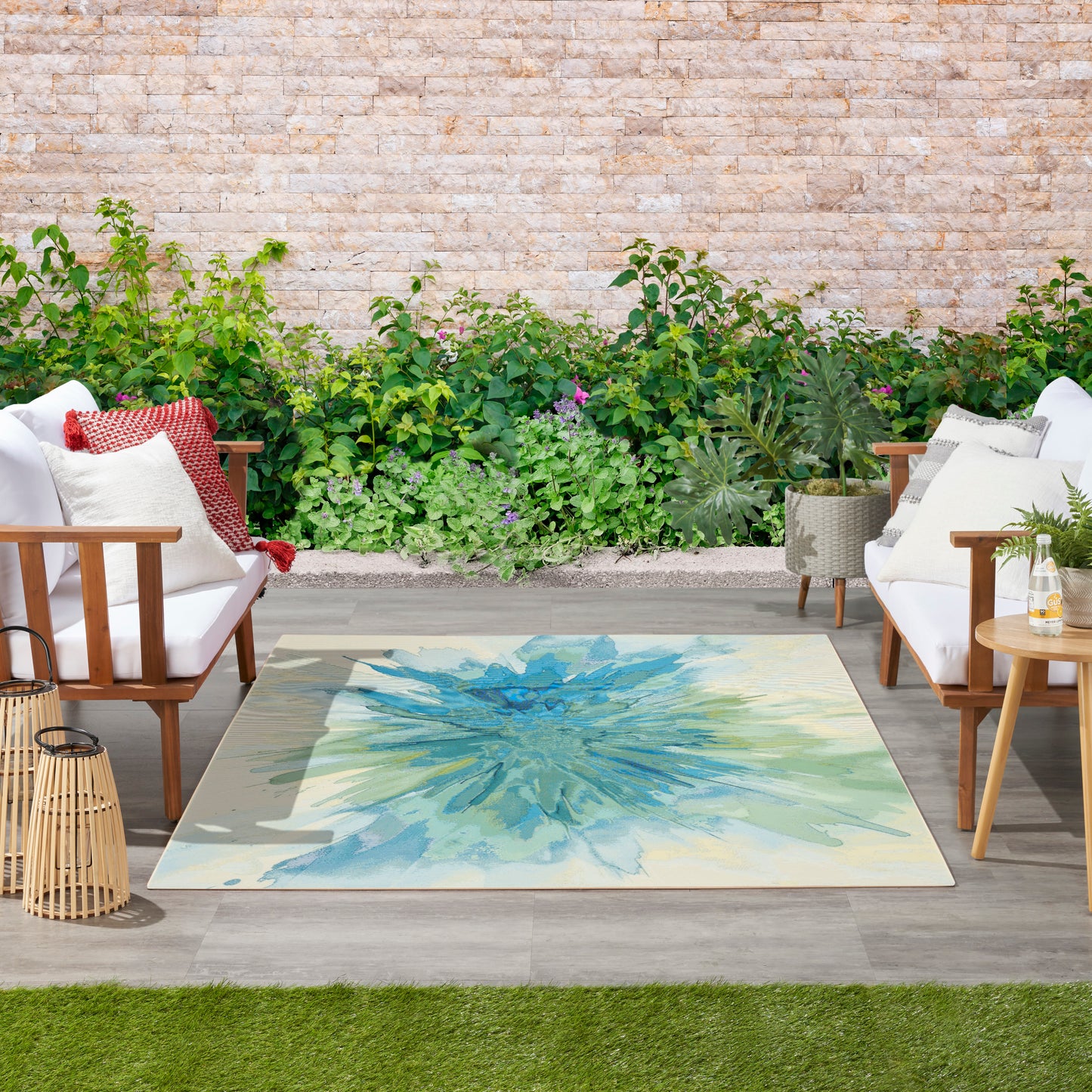 Nourison Color Splash 4' x 6' Ivory Blue Modern Rug