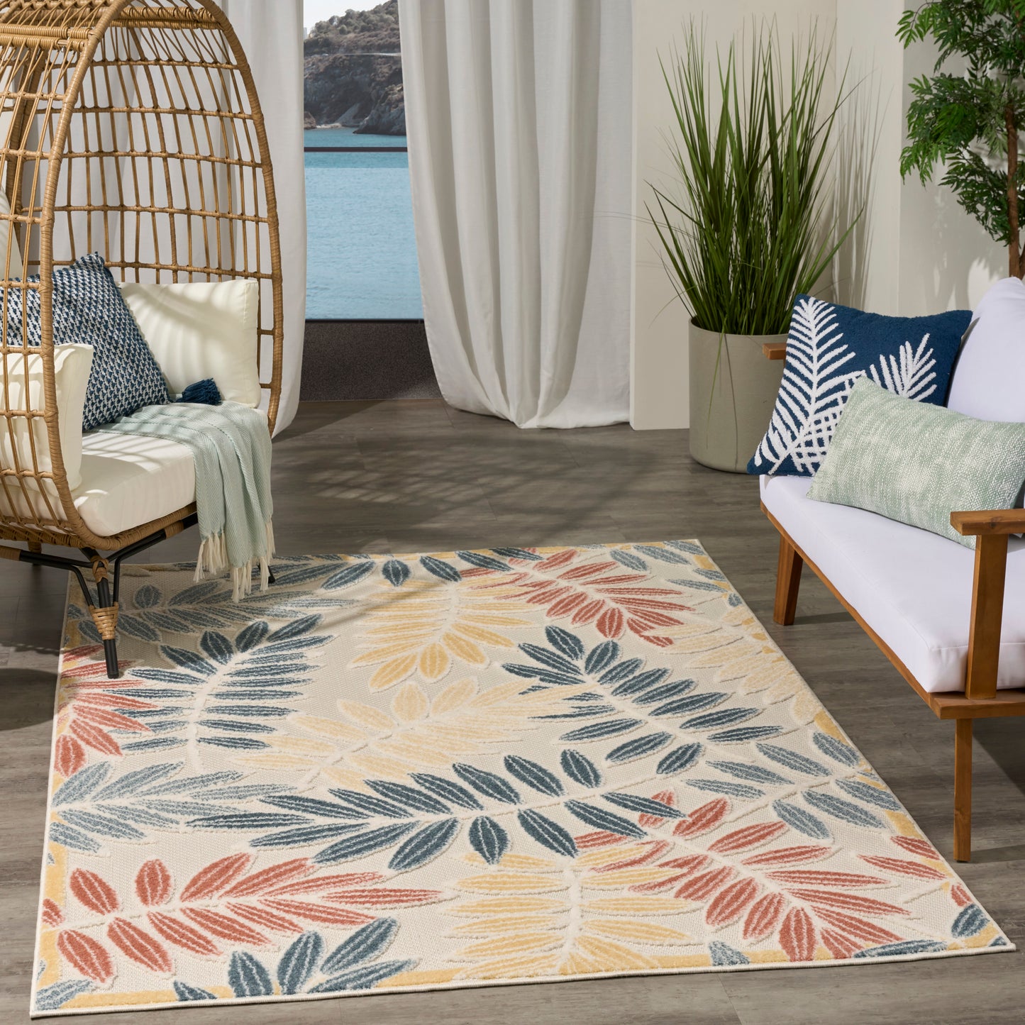 Nourison Aloha 3'6" x 5'6" Ivory Blue Modern Rug
