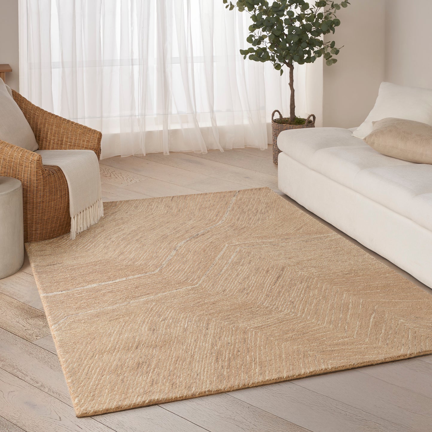DKNY Pure Angles 5'3" x 7'3" Camel Modern Indoor Rug