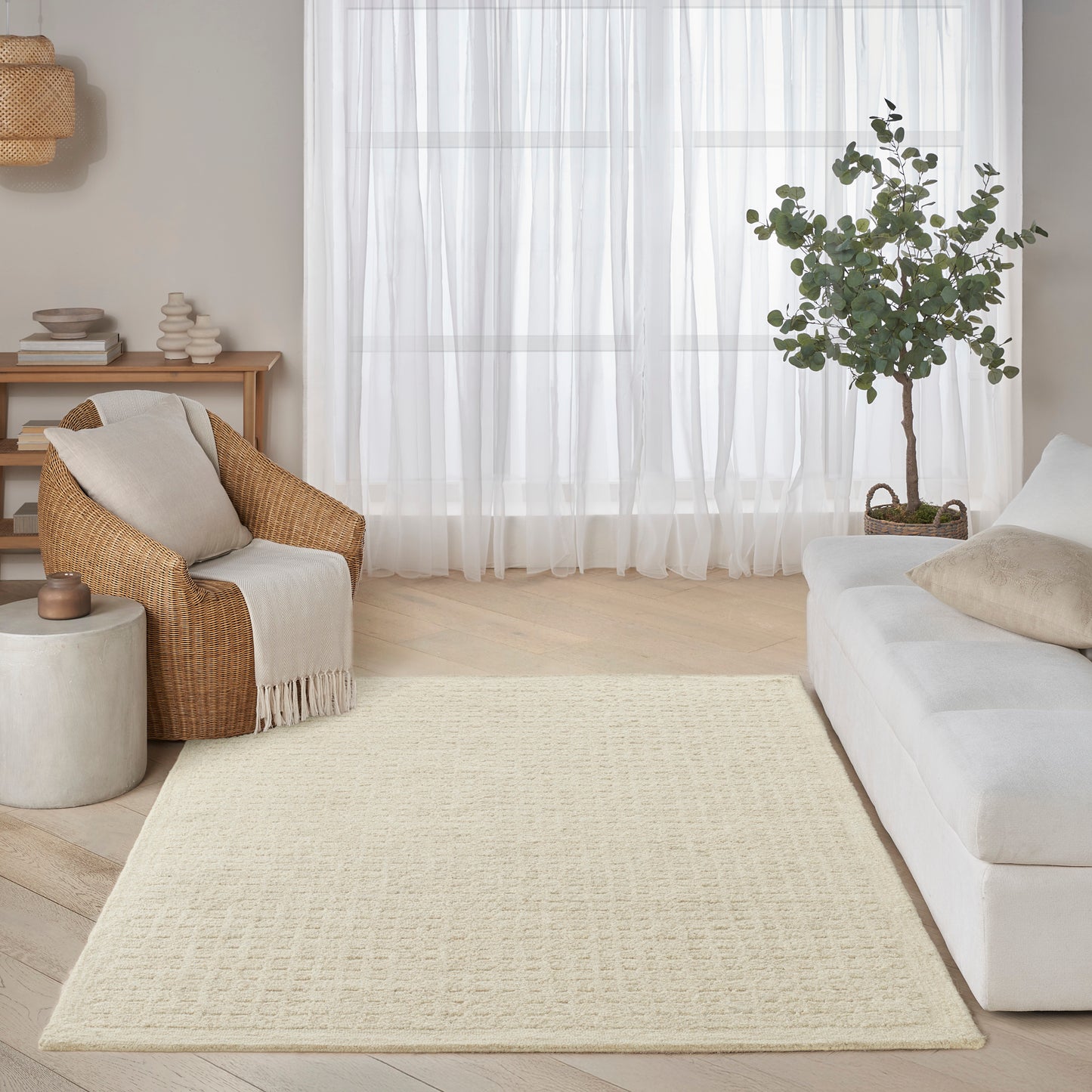 DKNY Pure Grids 3'9" x 5'9" Ivory Beige Contemporary Indoor Rug