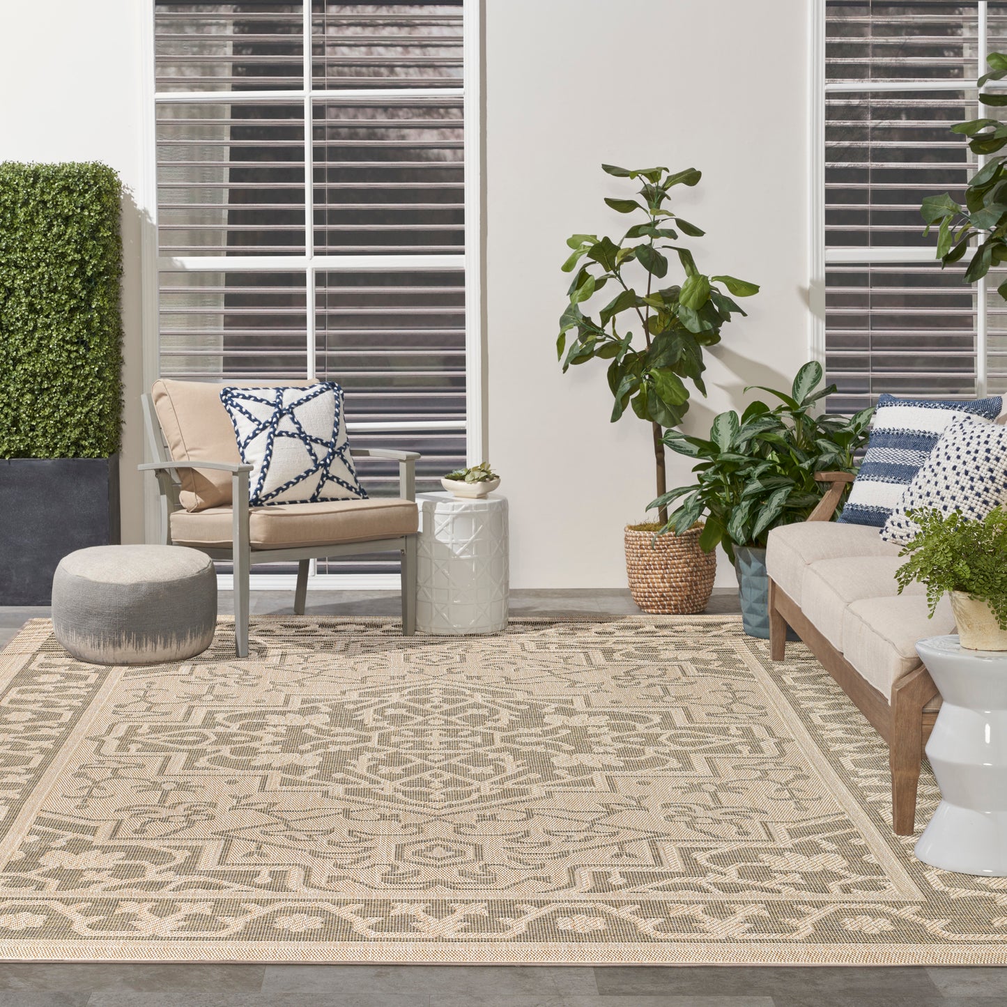 Nourison Tulum 10' x 14' Taupe Olive Outdoor Rug