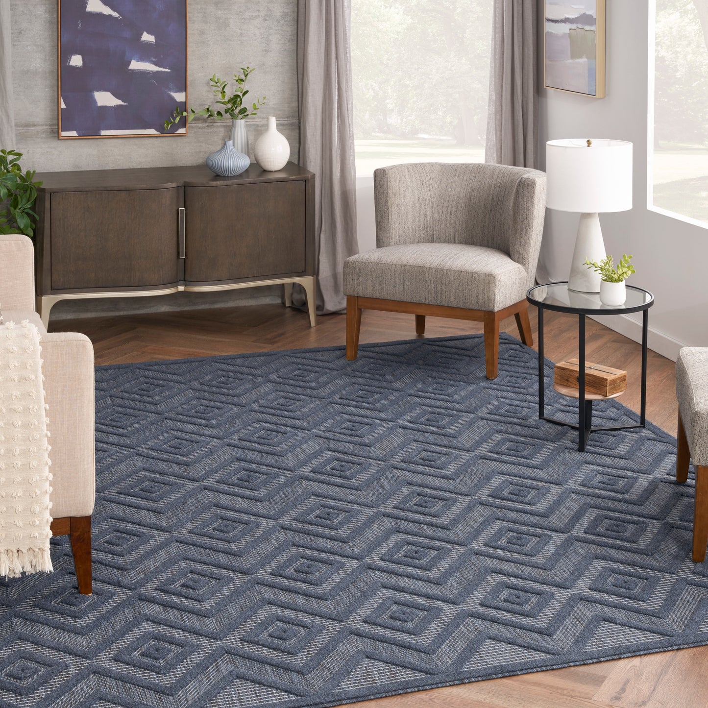 Nourison Versatile 9' x 12' Navy Blue Modern Rug