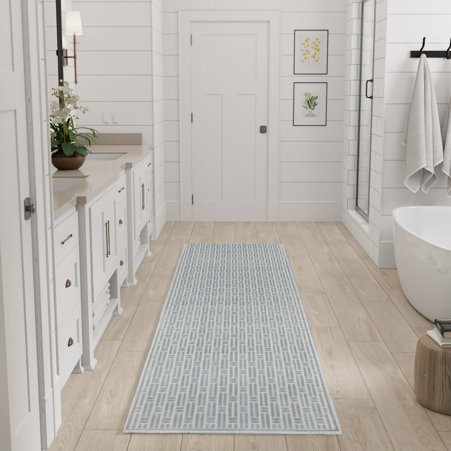 Nourison Washable Charm 2'2" x 10' Blue Ivory Modern Indoor Rug
