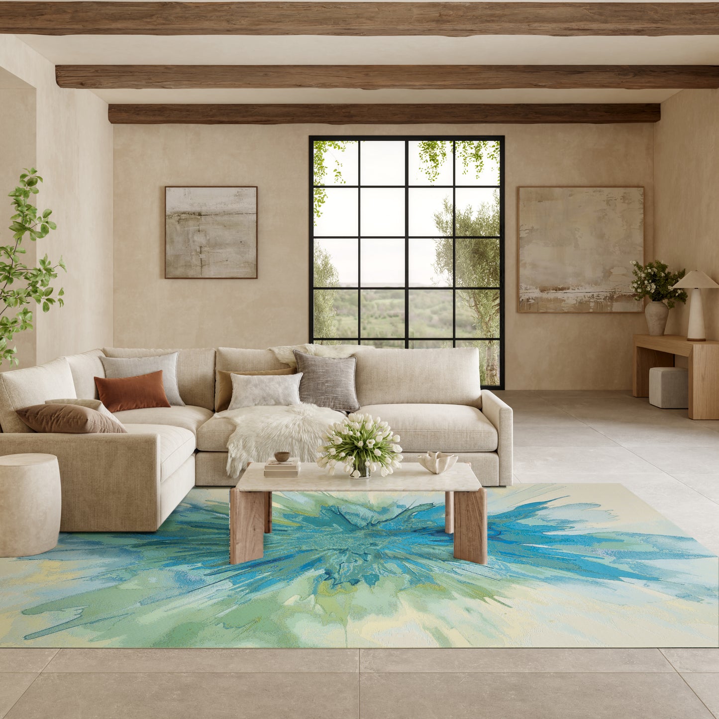 Nourison Color Splash 7'10" x 9'10" Ivory Blue Modern Rug